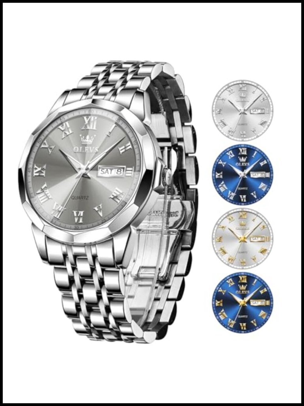 OLEVS Men's Luxury Waterproof Watch, Stainless Steel Bracelet, Roman Numerals,